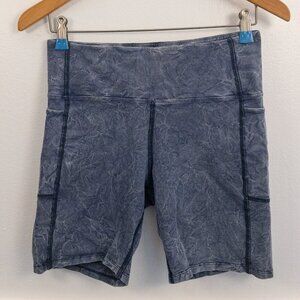 Mya & Nu Navy Blue Bike Shorts – Wrinkle Print, Side Pockets, Size M